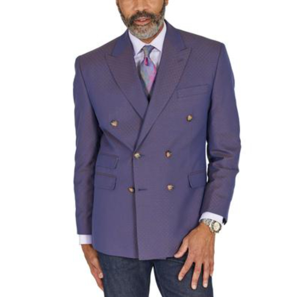 Tayion By Montee Holland Men Double Breasted Blazer Sport Coat Blue/Tan Size 38R